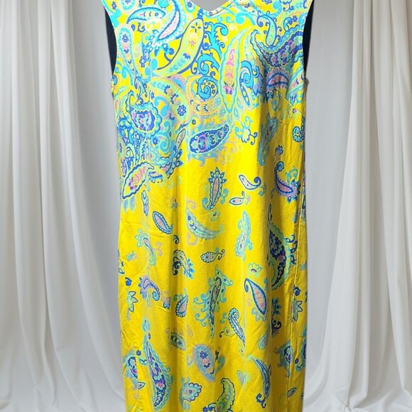 Isaac Mizrahi Live Yellow Paisley Sleeveless Dress Size Large - Picture 2 of 9